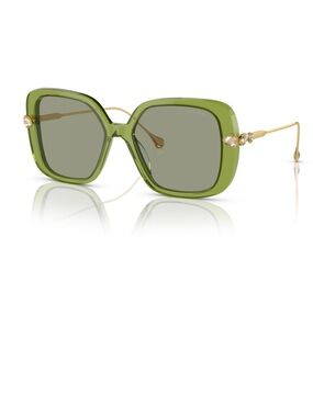 Swarovski Green Square Oversized Sunglasses with Gold Accents